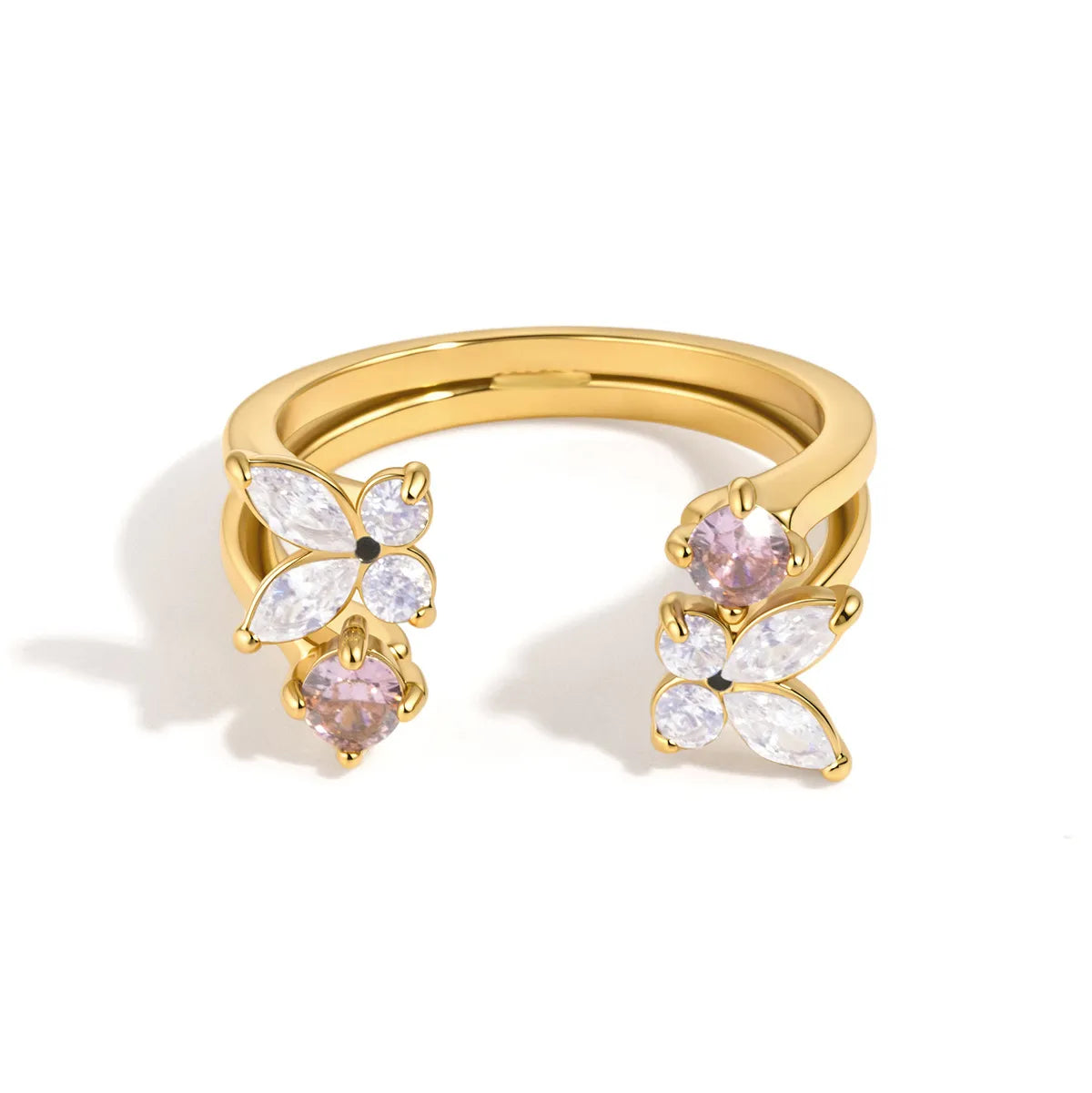 Butterfly & Floral CZ Open Ring Collection – Waterproof 18K Gold