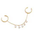 Double Finger Chain Ring with Waterdrop | Waterproof 18K Gold