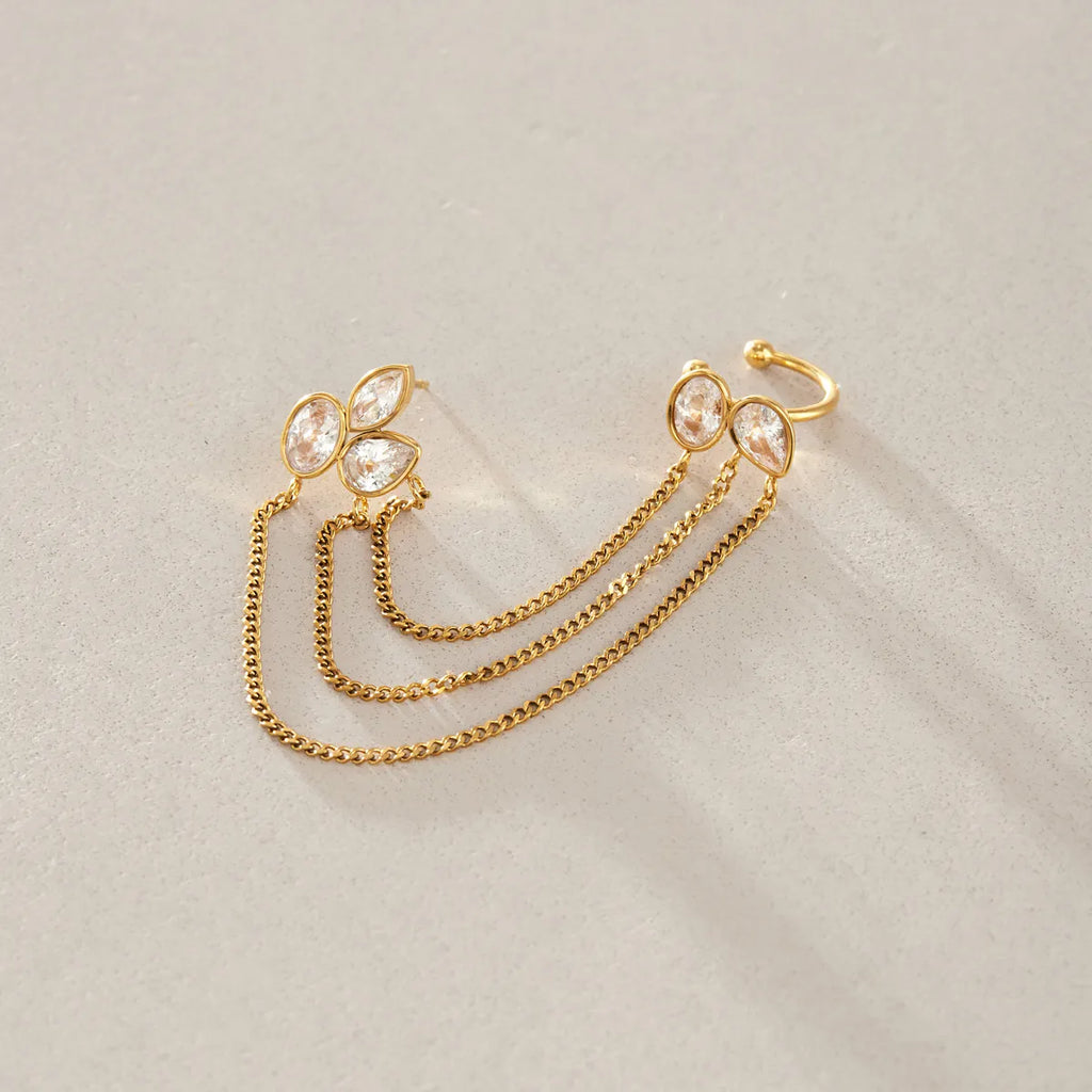 Waterproof Chain Ear Cuff & CZ Studs