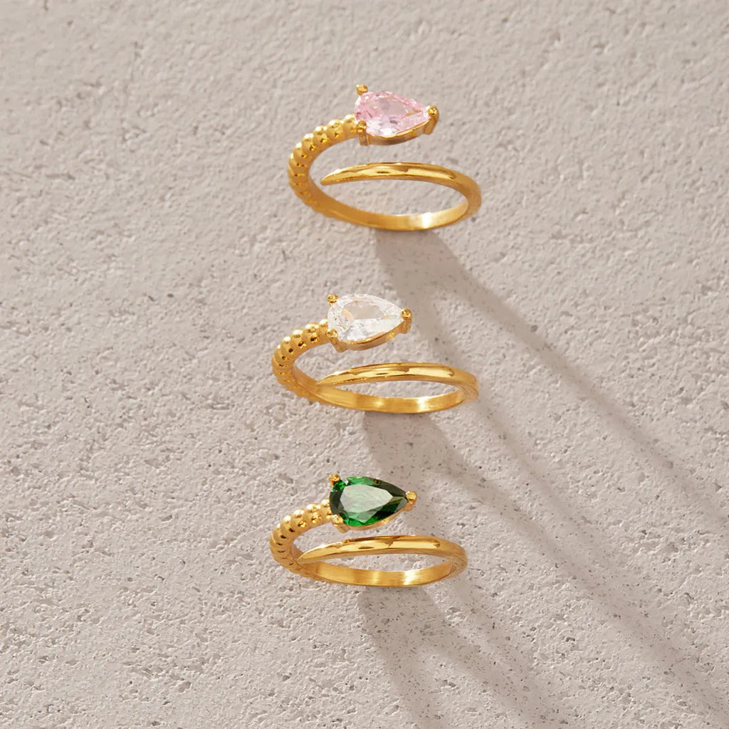 Waterproof Asymmetrical Pear CZ Open Ring