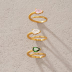 Waterproof Asymmetrical Pear CZ Open Ring
