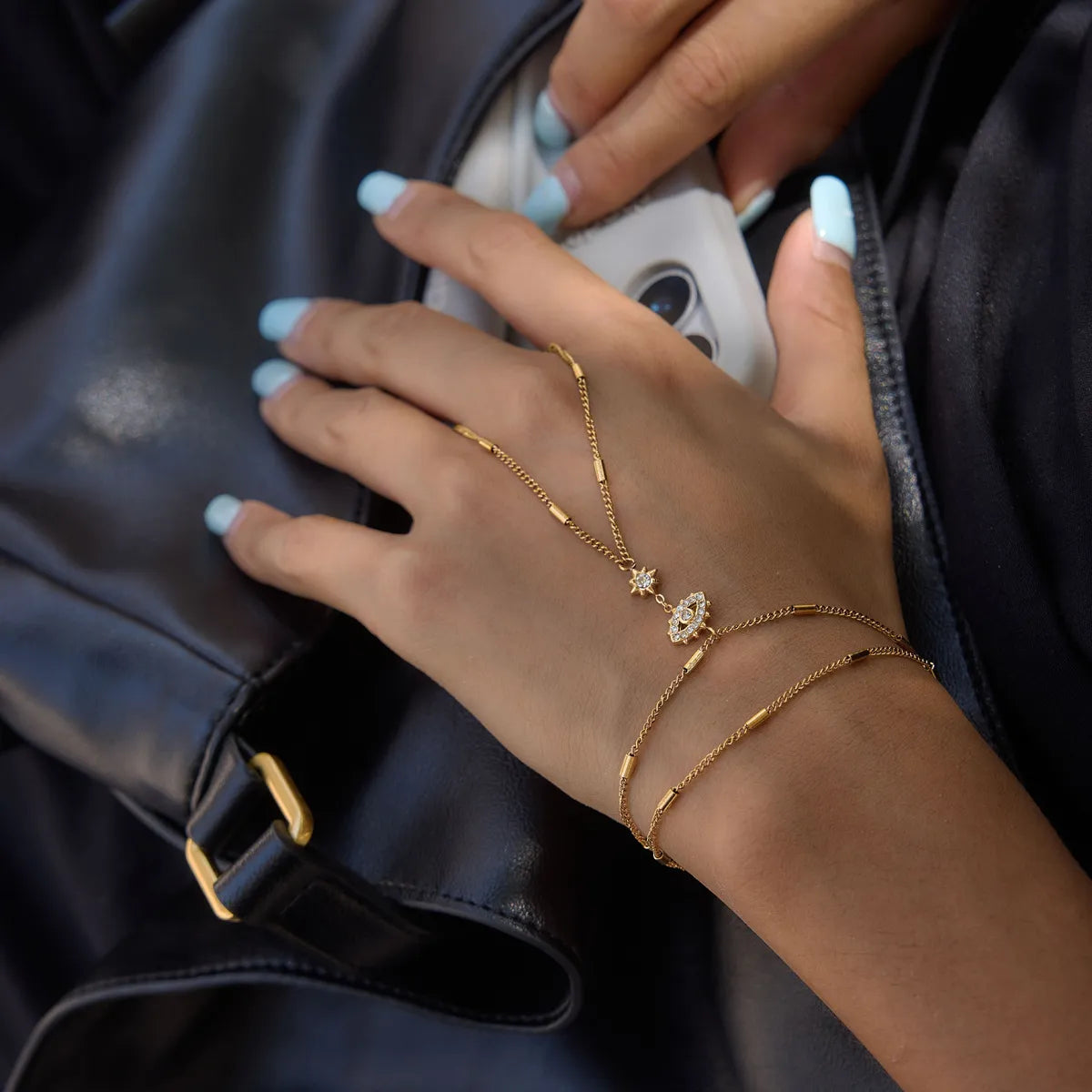 Waterproof Evil Eye Hand Chain Bracelet with Ring