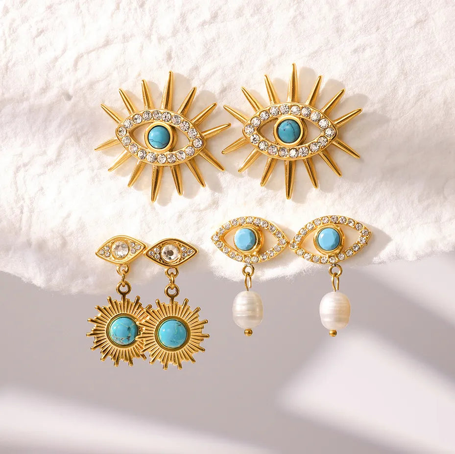 Waterproof Gold Evil Eye Earrings