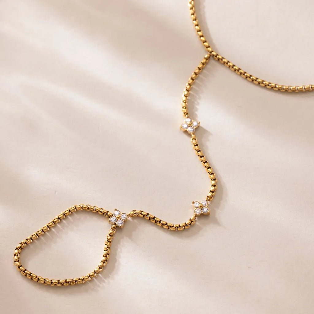 Waterproof Floral Hand Chain Bracelet with Ring
