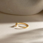 Four-Petal Zirconia Open Ring – Waterproof 18K Gold