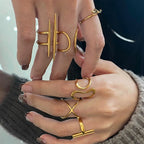 Waterproof Sculptural Geometric Cuff Open Rings