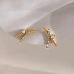 X-Shape CZ Ear Climber Earrings – Waterproof 18K Gold