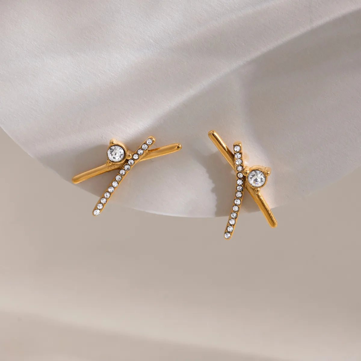 X-Shape CZ Ear Climber Earrings – Waterproof 18K Gold