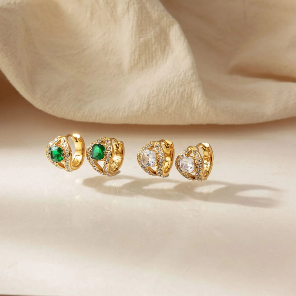 Heart Halo CZ Huggie Earrings – Waterproof 18K Gold