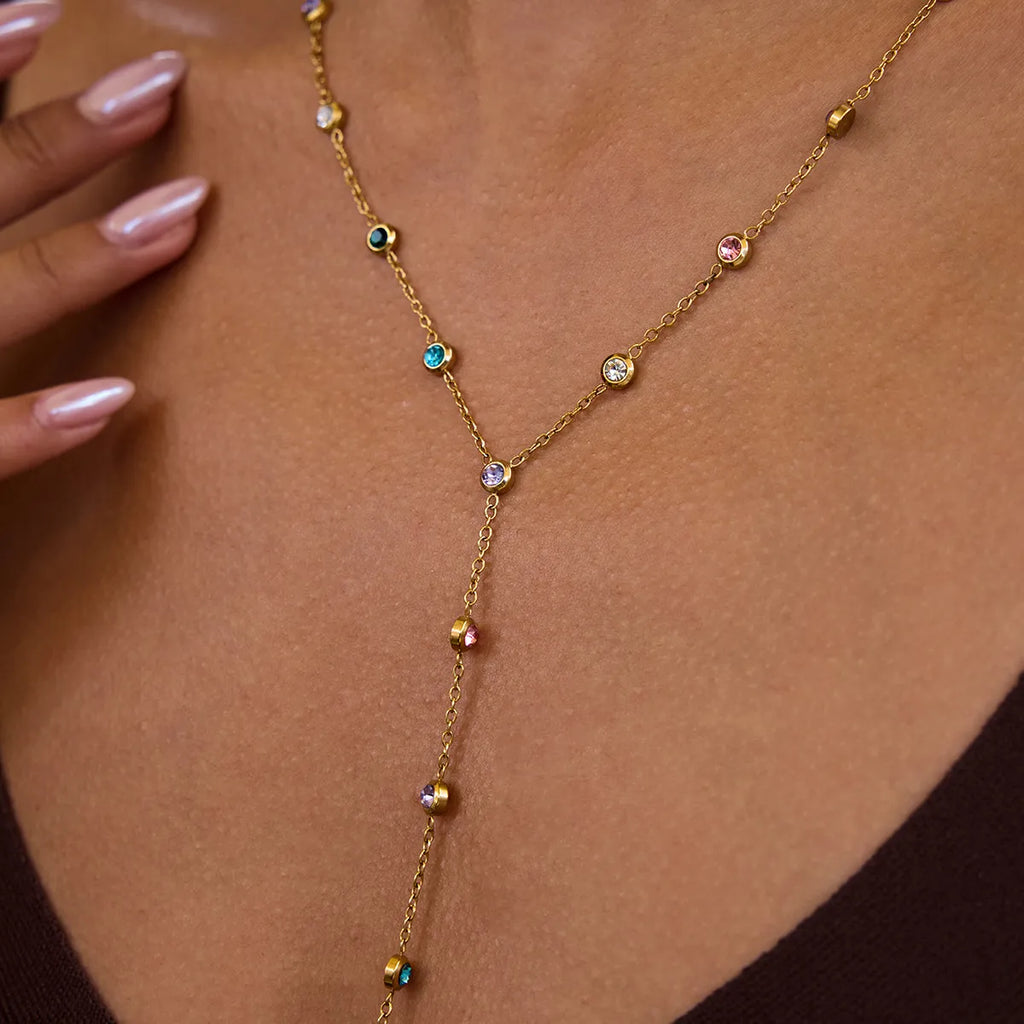 Waterproof Multicolor CZ Lariat Y-Necklace