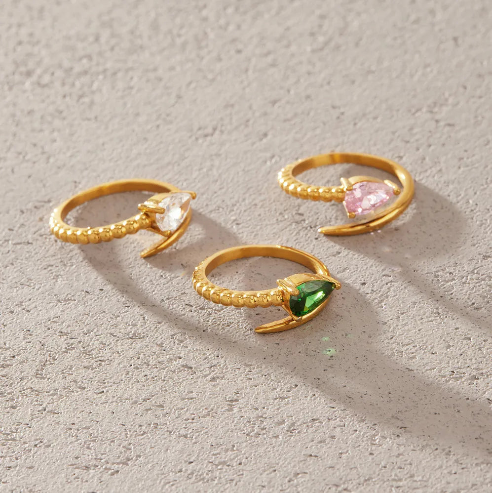 Waterproof Asymmetrical Pear CZ Open Ring
