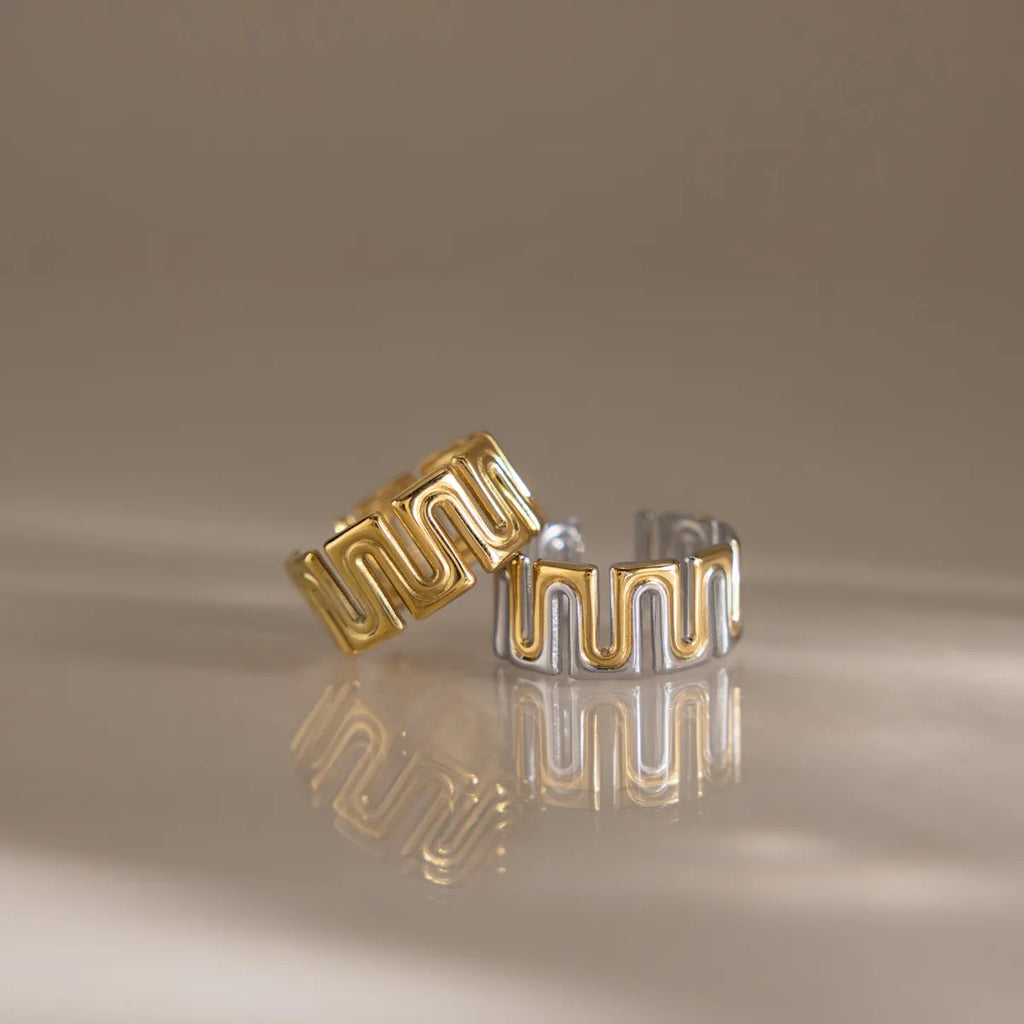 Waterproof Gold Geometric Wave  Open Ring