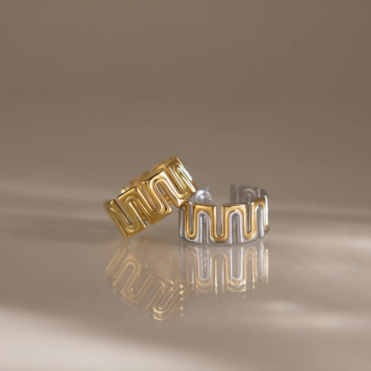 Waterproof Gold Geometric Wave  Open Ring