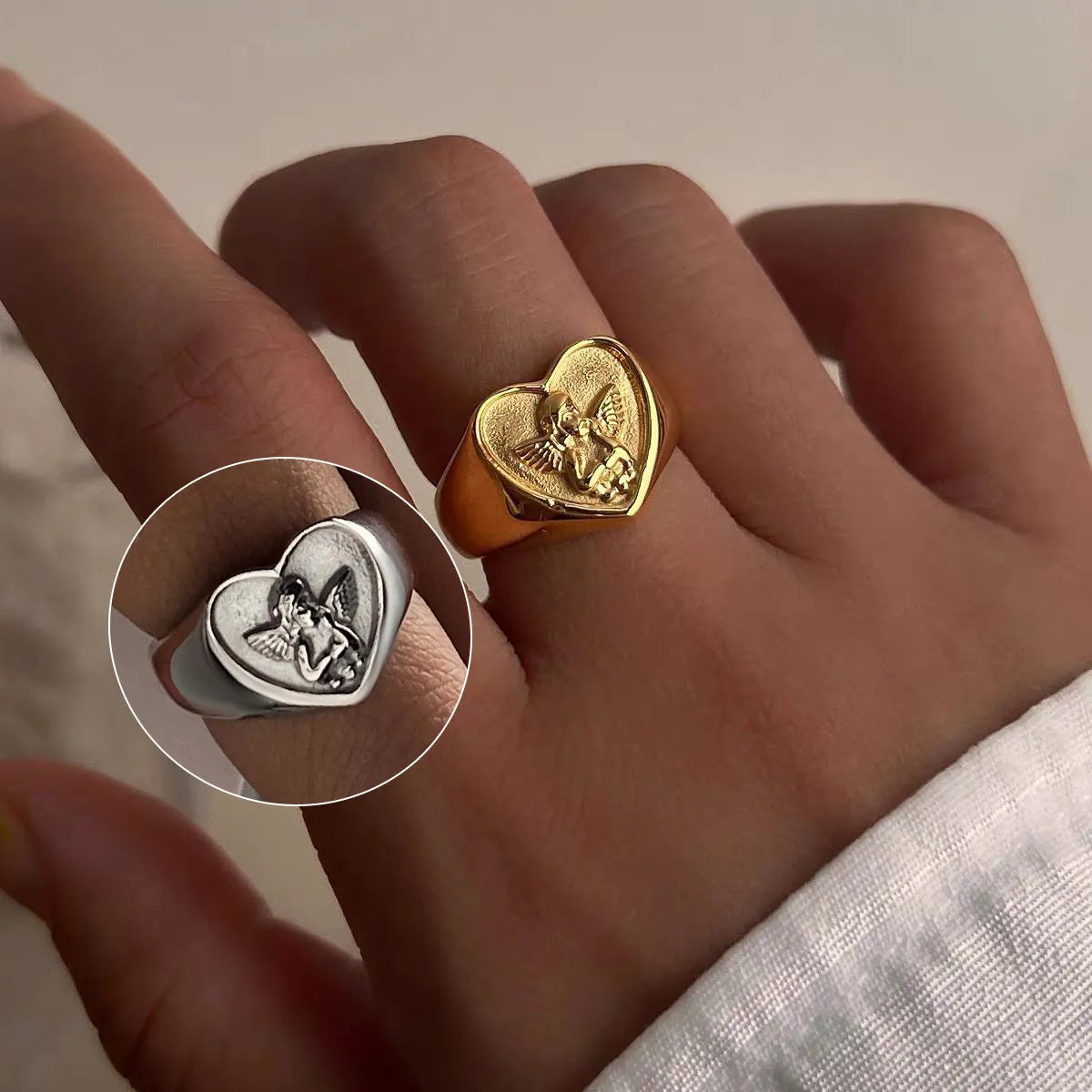 Waterproof Angel Signet Ring