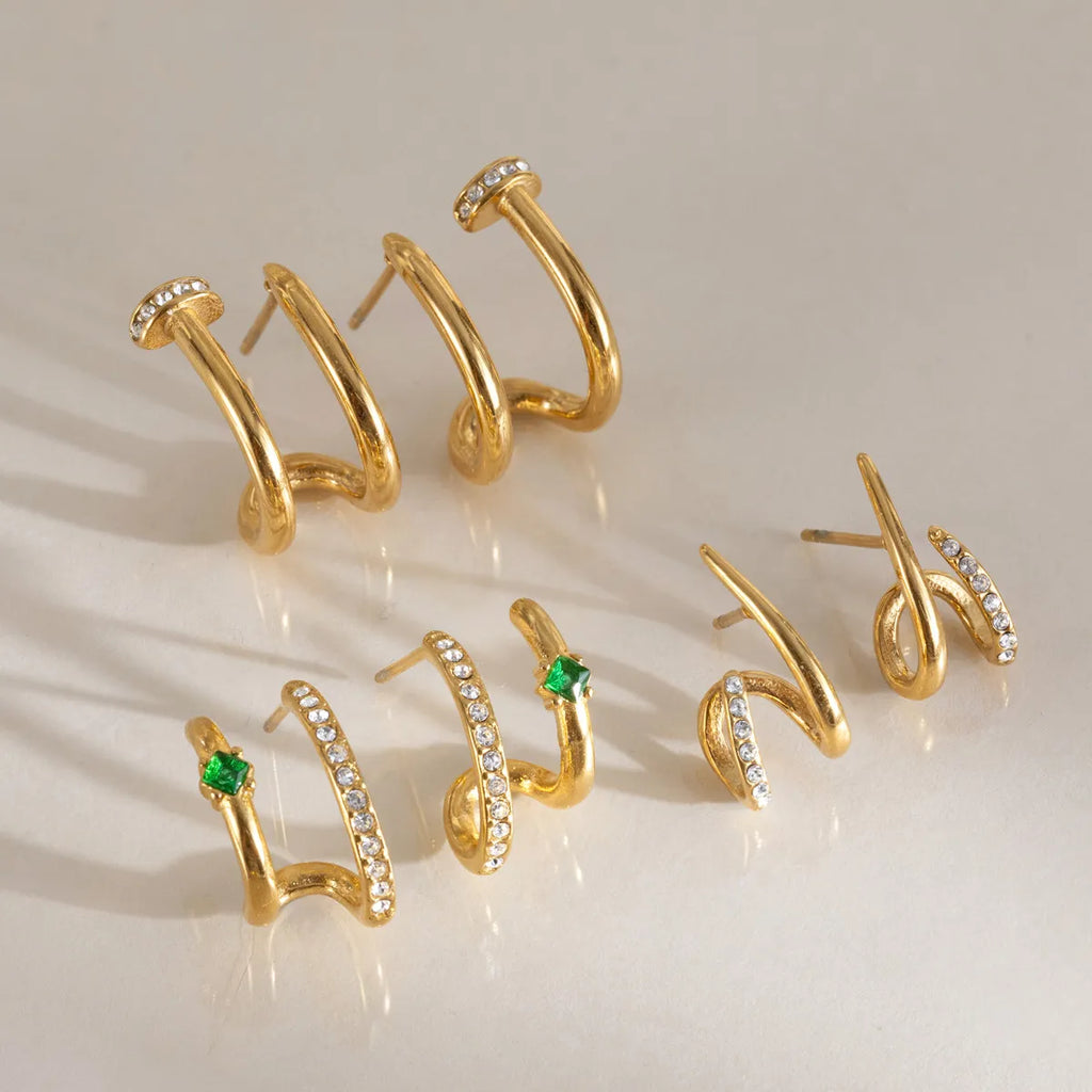 Waterproof CZ Wrap Earrings Asymmetric Hoop Studs