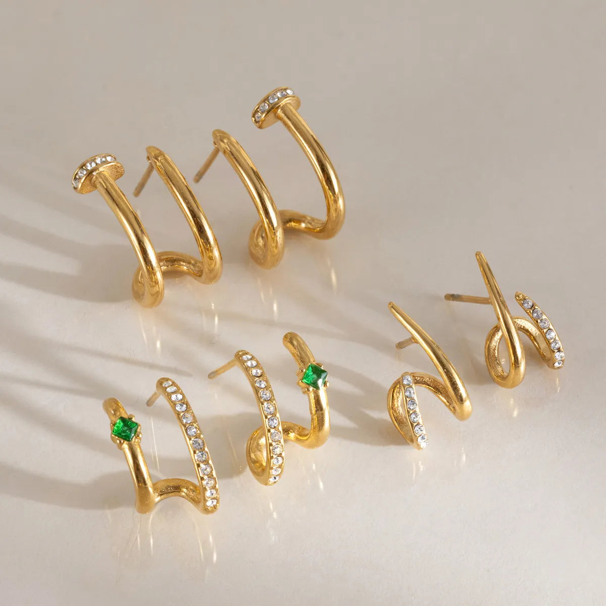 Waterproof CZ Wrap Earrings Asymmetric Hoop Studs