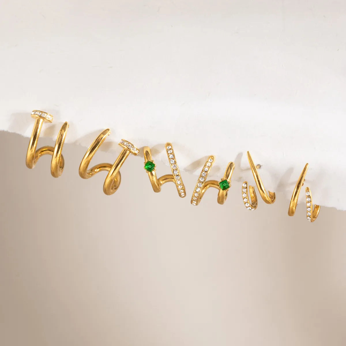 Waterproof CZ Wrap Earrings Asymmetric Hoop Studs