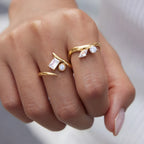Mixed-Cut CZ Bypass Open Ring – Waterproof 18K Gold