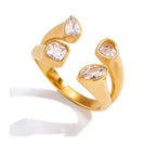 Waterproof Gold CZ Adjustable Ring