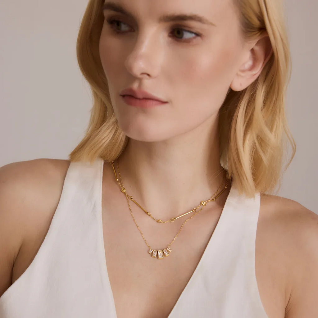 Waterproof Gold Baguette CZ Necklace