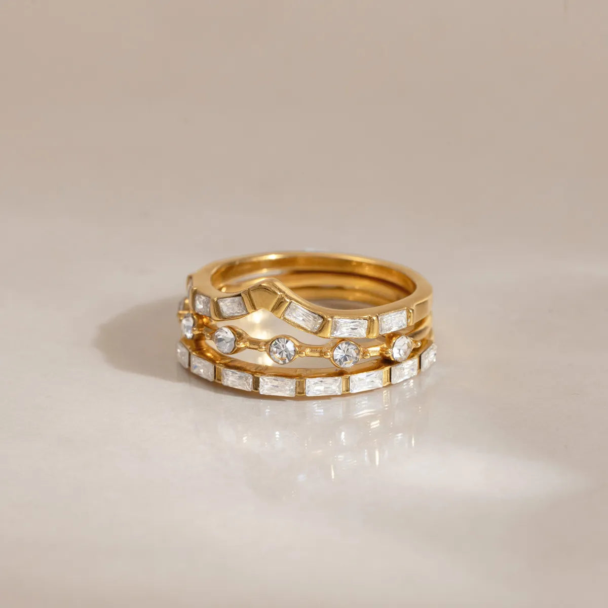 Waterproof 3-Piece CZ Stacking Ring Set