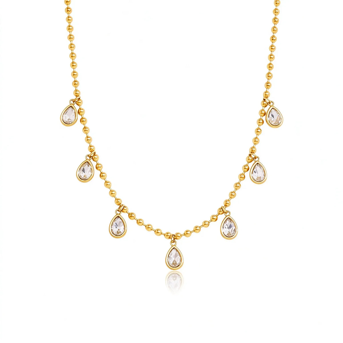 Waterproof CZ Station Necklace | Gold Beaded Choker