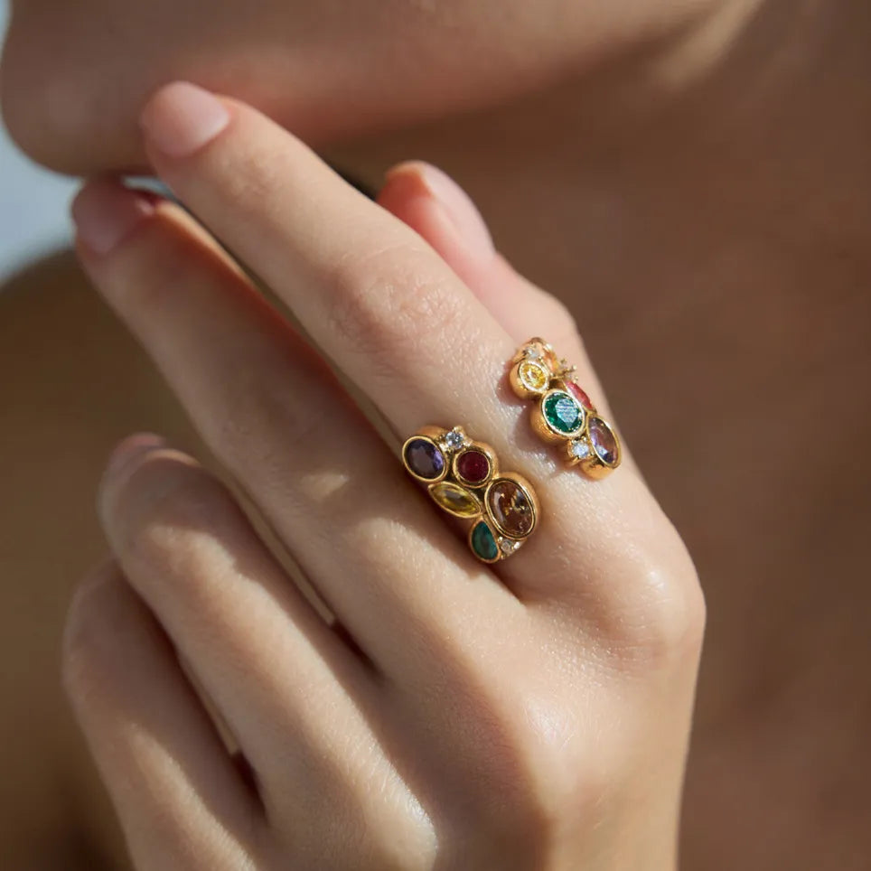 Waterproof Vintage Multi-Color CZ Open Ring