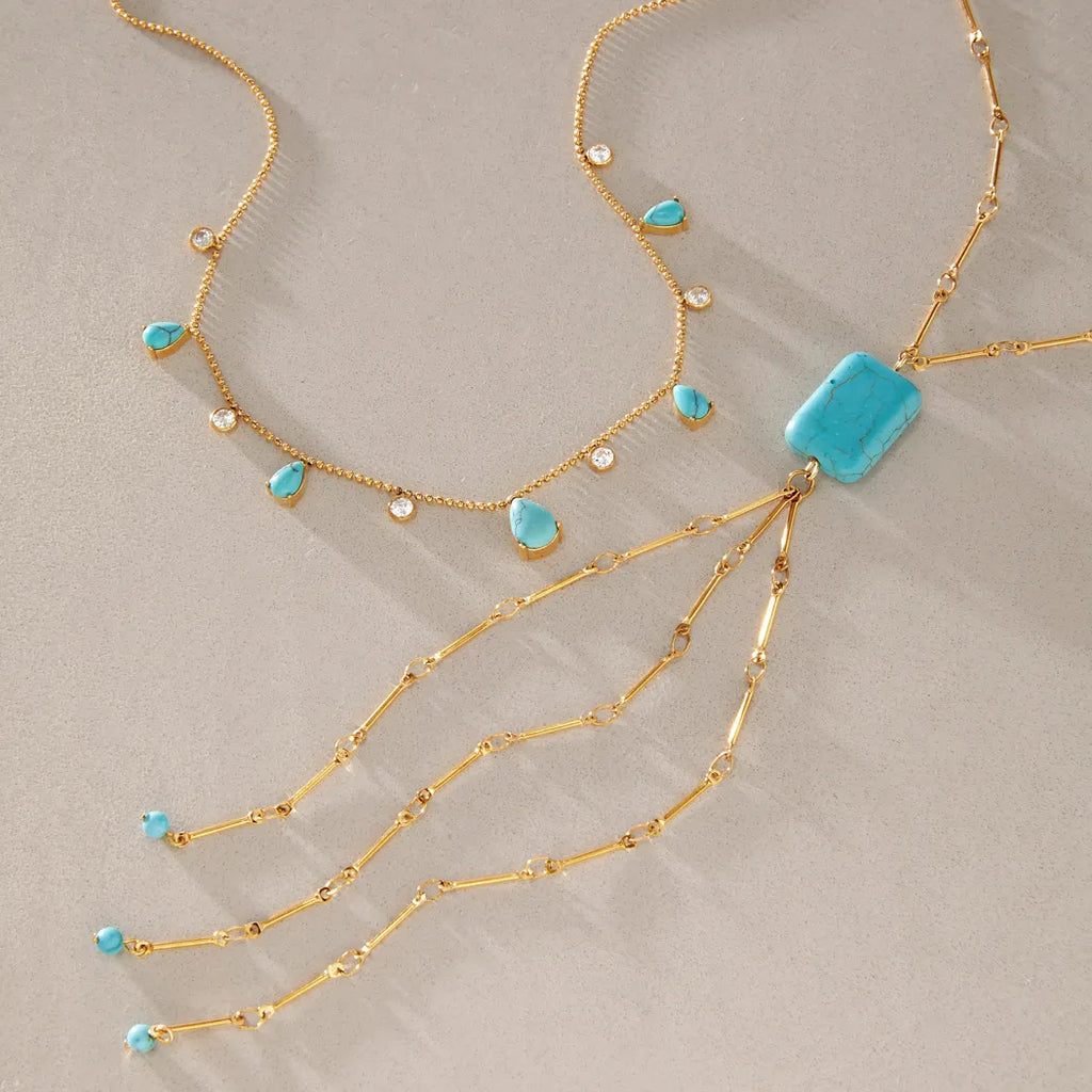 Waterproof Blue Stone Lariat Y-Necklace