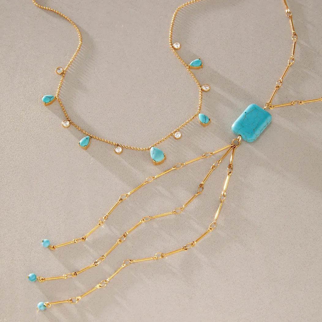 Waterproof Blue Stone Lariat Y-Necklace