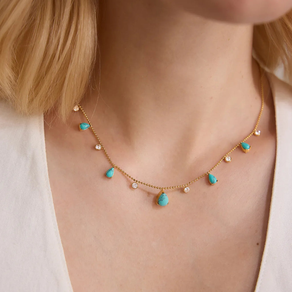 Waterproof Blue Stone Lariat Y-Necklace