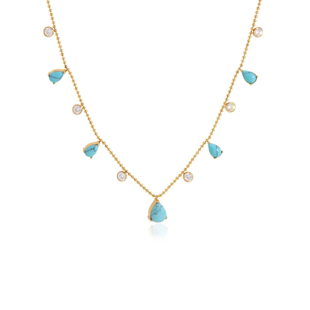 Waterproof Blue Stone Lariat Y-Necklace