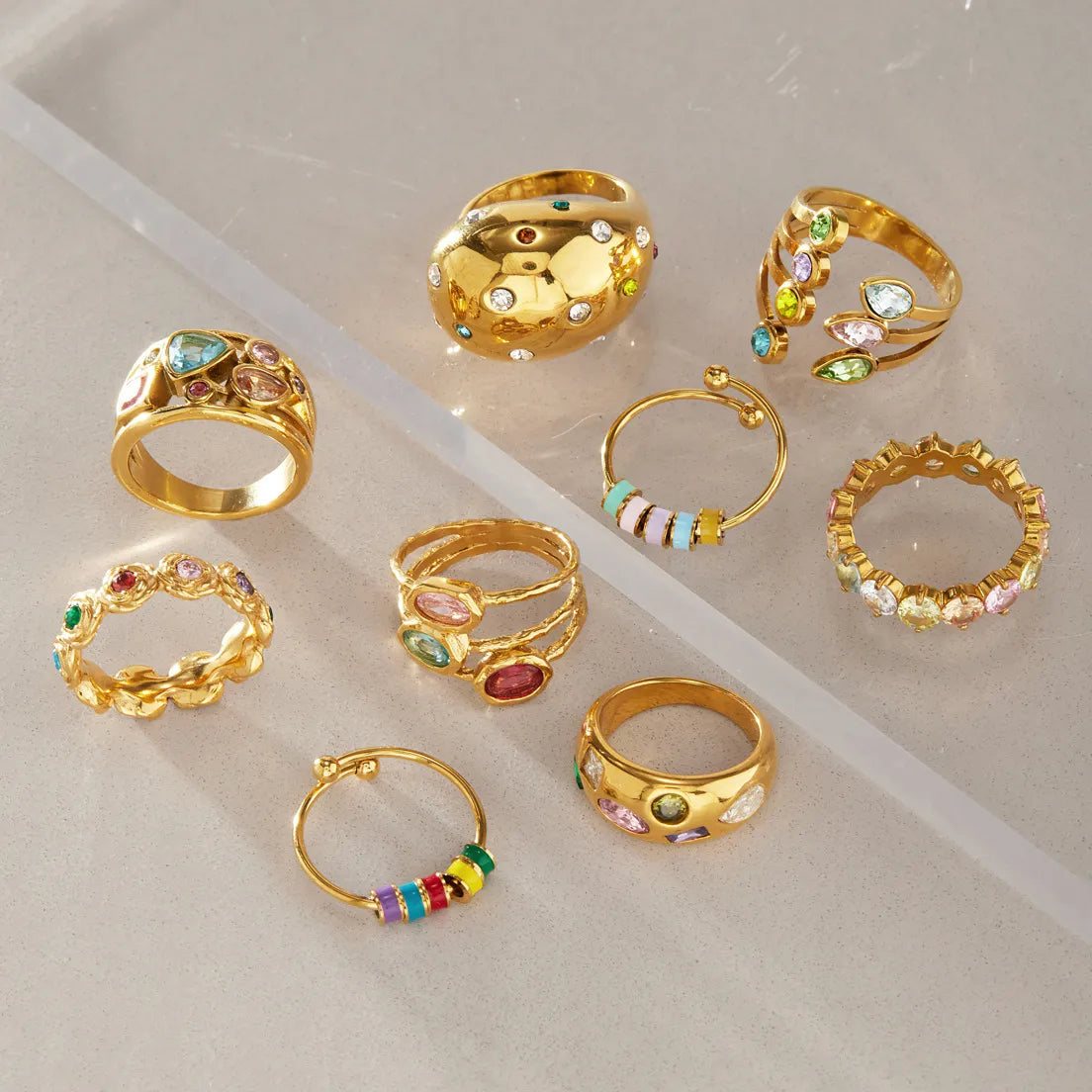 Waterproof Multicolor CZ & Enamel Vintage Statement Ring