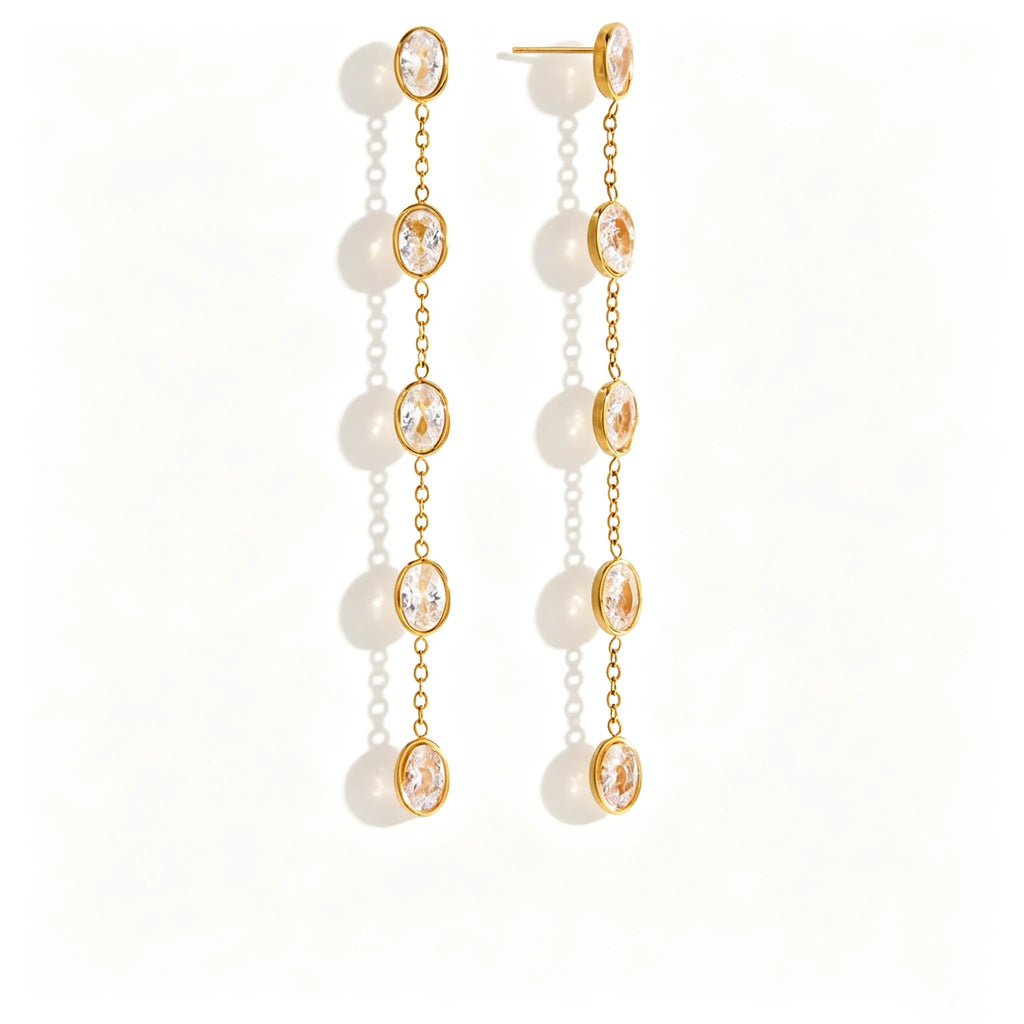 Zirconia Drop & Threader Earrings Collection – Waterproof 18K Gold