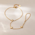 CZ Star Hand Chain Bracelet with Ring – Waterproof 18K Gold