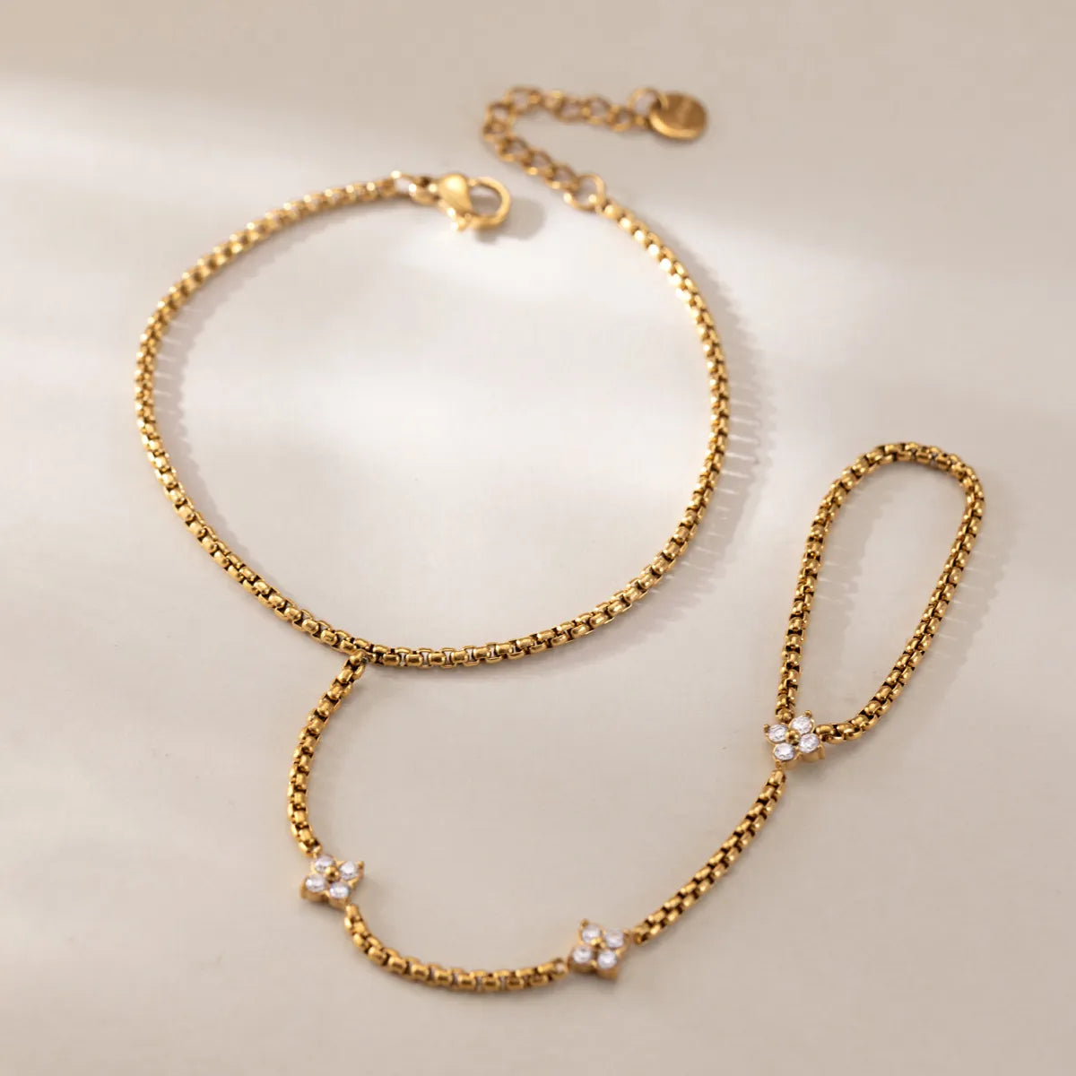 Waterproof Floral Hand Chain Bracelet with Ring