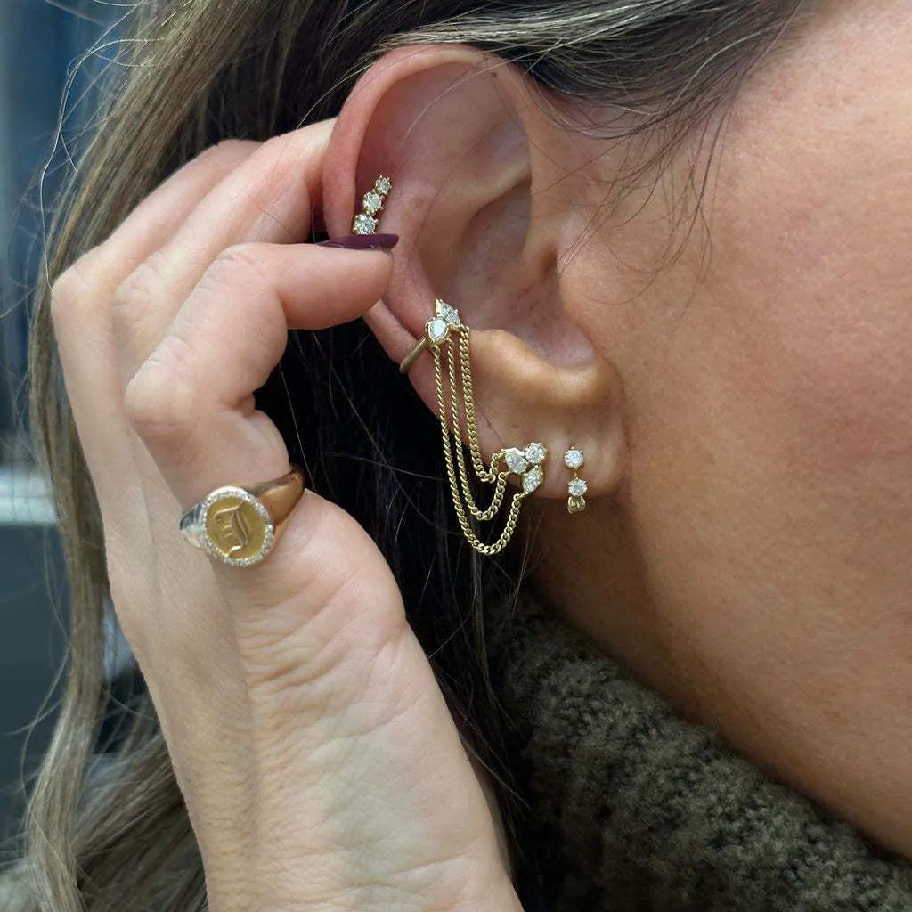 Waterproof Chain Ear Cuff & CZ Studs