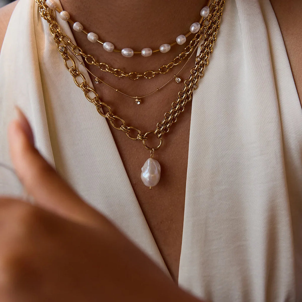 Waterproof Chunky Baroque Pearl Necklace