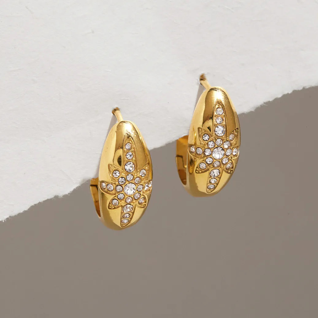 Snowflake Star Huggie Hoop Earrings – Waterproof 18K Gold