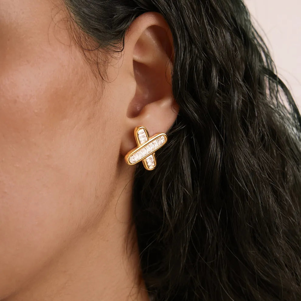 Waterproof Gold X Stud Earrings