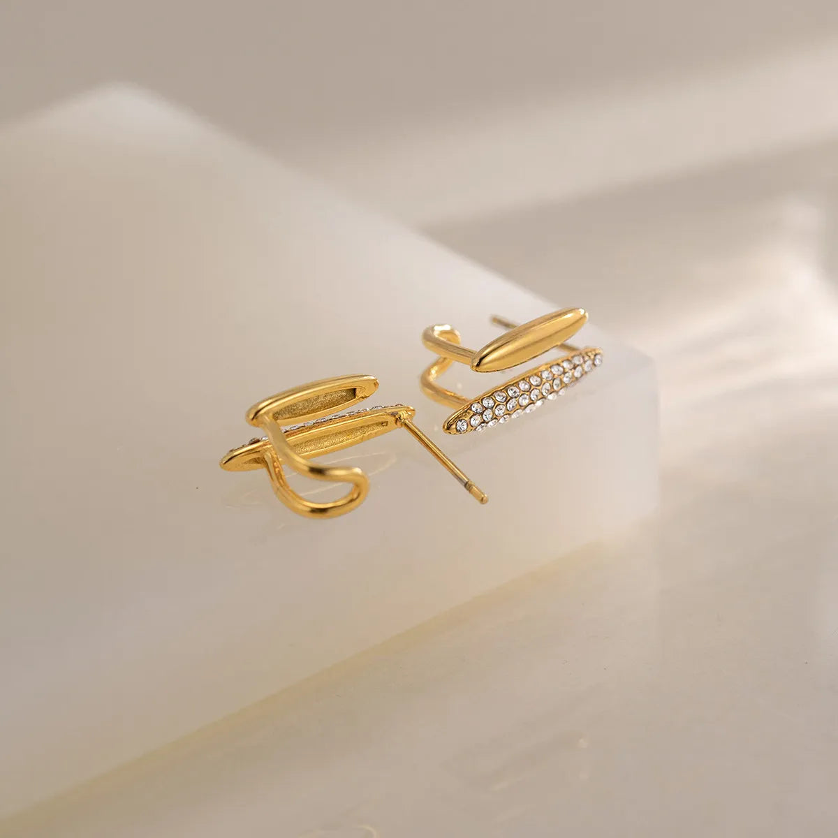 Gold Crystal Crawler & Huggie Stud Earrings – Waterproof