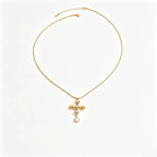 Waterproof Stainless Steel Chunky Charm Necklace | Gold Cross & Heart Layered Chain