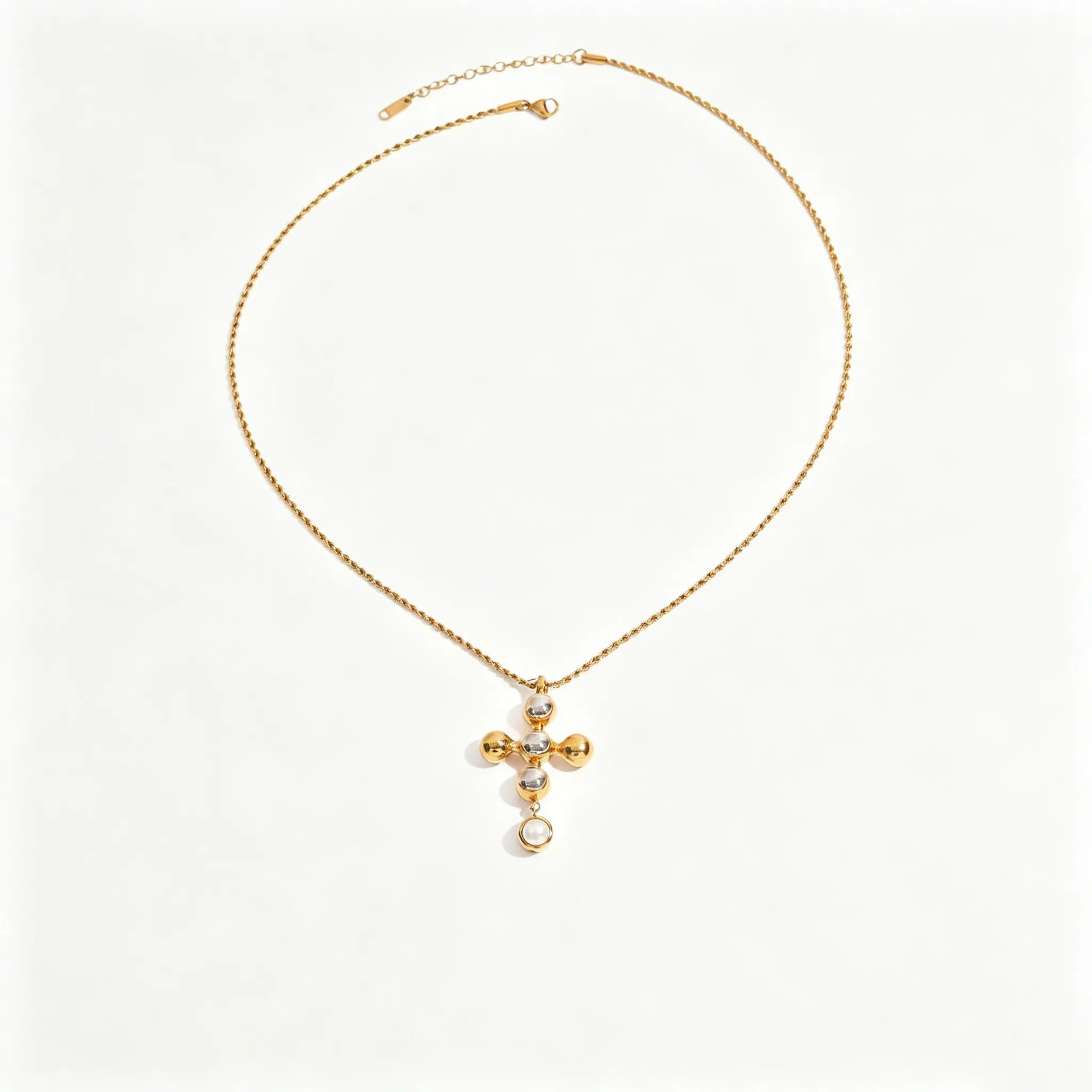 Waterproof Stainless Steel Chunky Charm Necklace | Gold Cross & Heart Layered Chain