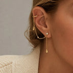 Waterproof Chain CZ Dangle Stud Ear Cuffs