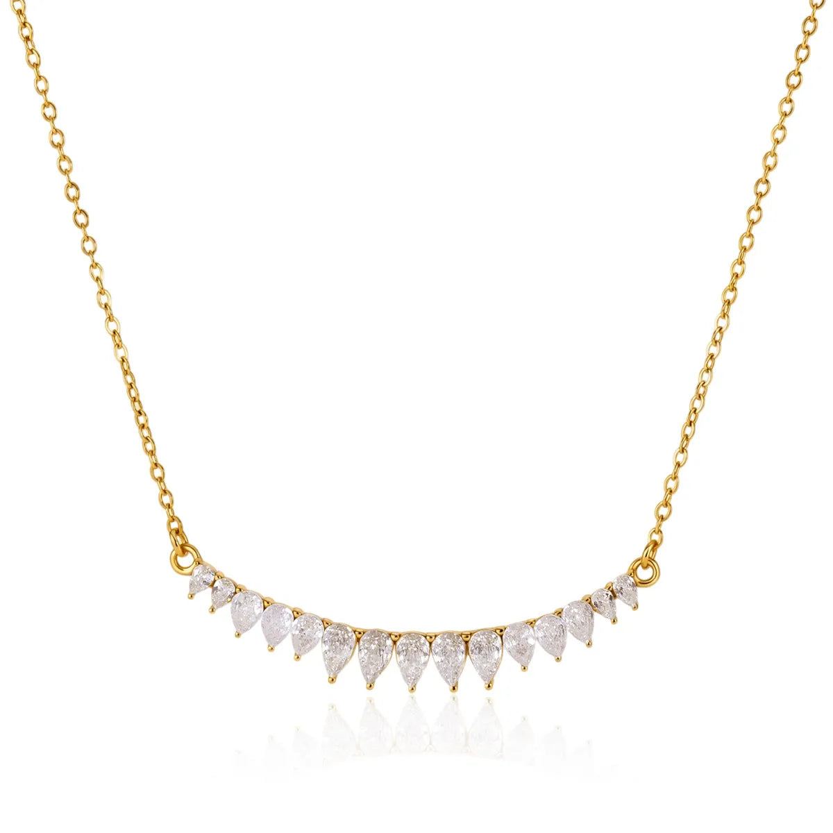 Waterproof Gold Pear-Cut CZ Curve Necklace