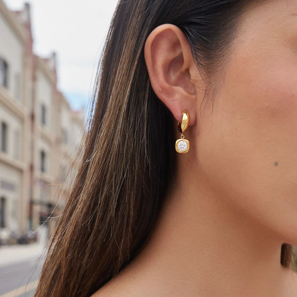 CZ Drop Huggie Earrings – Heart, Pear & Cushion | Waterproof 18K Gold