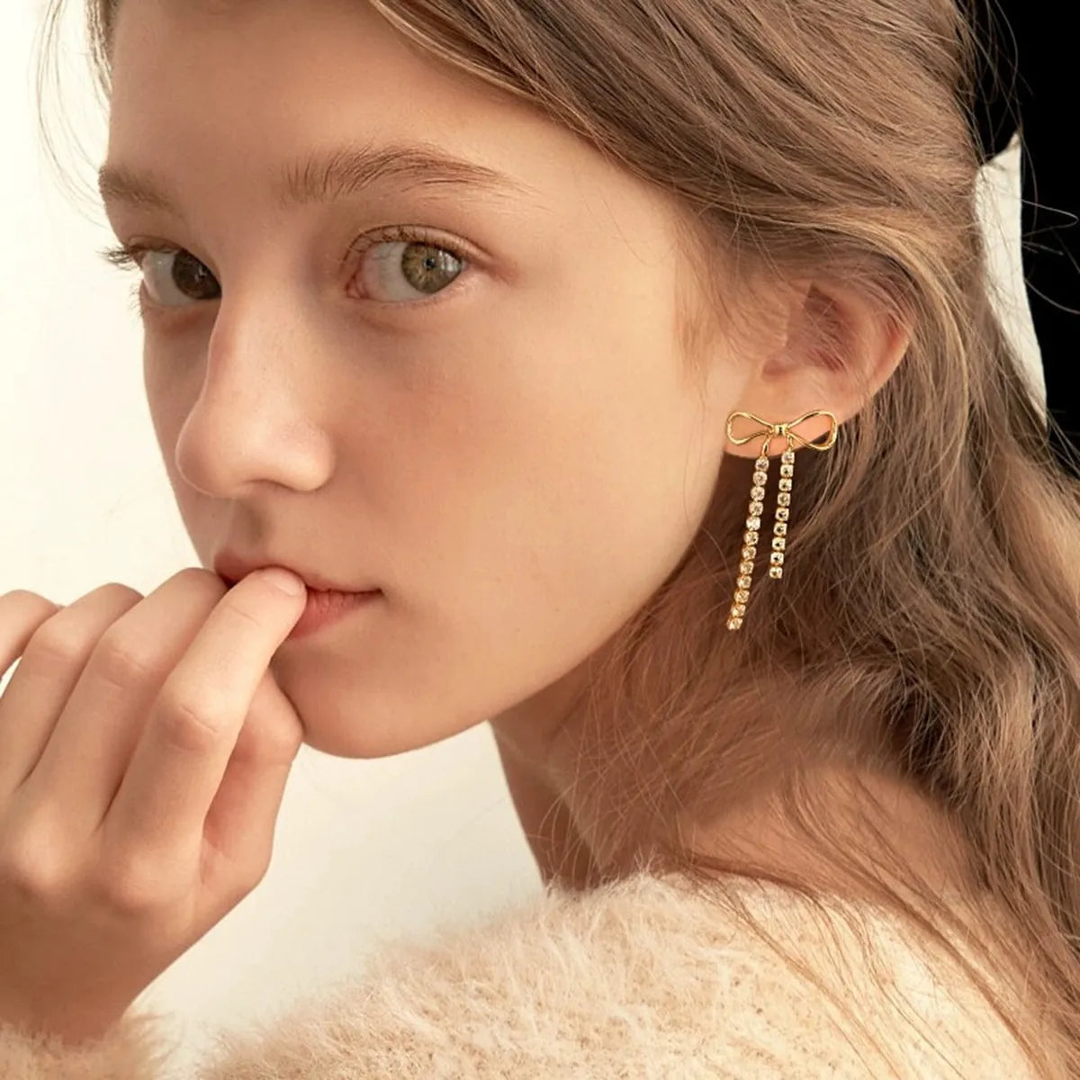 Waterproof Gold CZ Tassel Dangle Studs