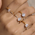 Waterproof Stainless Steel Bypass CZ Ring | Gold Asymmetrical Solitaire Open Band