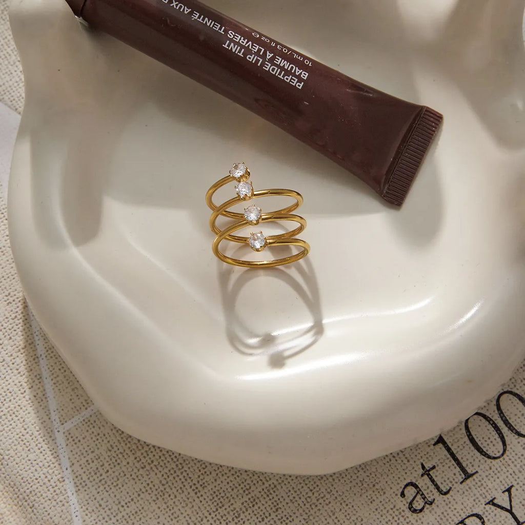 Waterproof Spiral CZ Stacked Open Ring