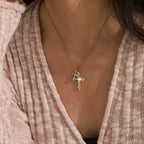 Waterproof Cross Pave CZ Pendant Necklace
