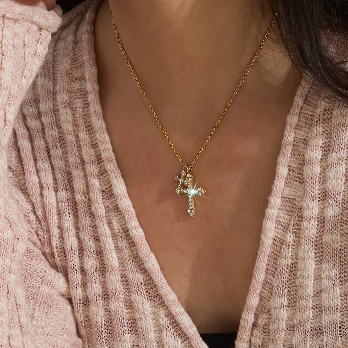 Waterproof Cross Pave CZ Pendant Necklace